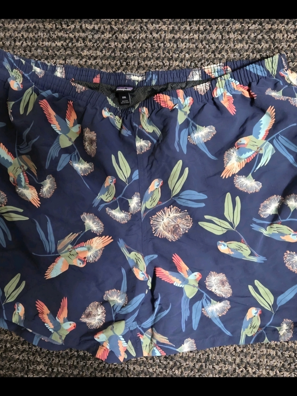 Patagonia Navy Floral Bird Print Baggies Swim Trunks Shorts XXL